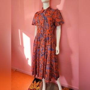 Target x Alexis Red and Blue Leaf Print Midi Dress